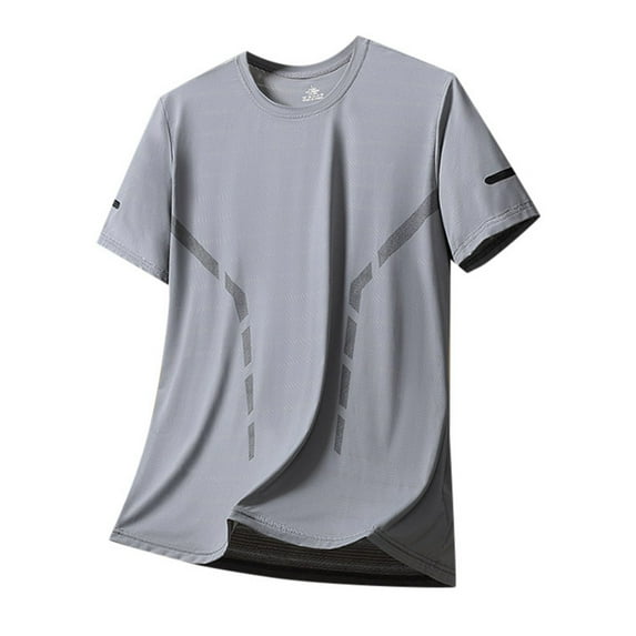 NOLDARES Ice Silk Round Neck T-Shirt- Silk Shirts for Men Gym Quick Dry Short Sleeve Polo Cooling Shirts(Grey,3XL)