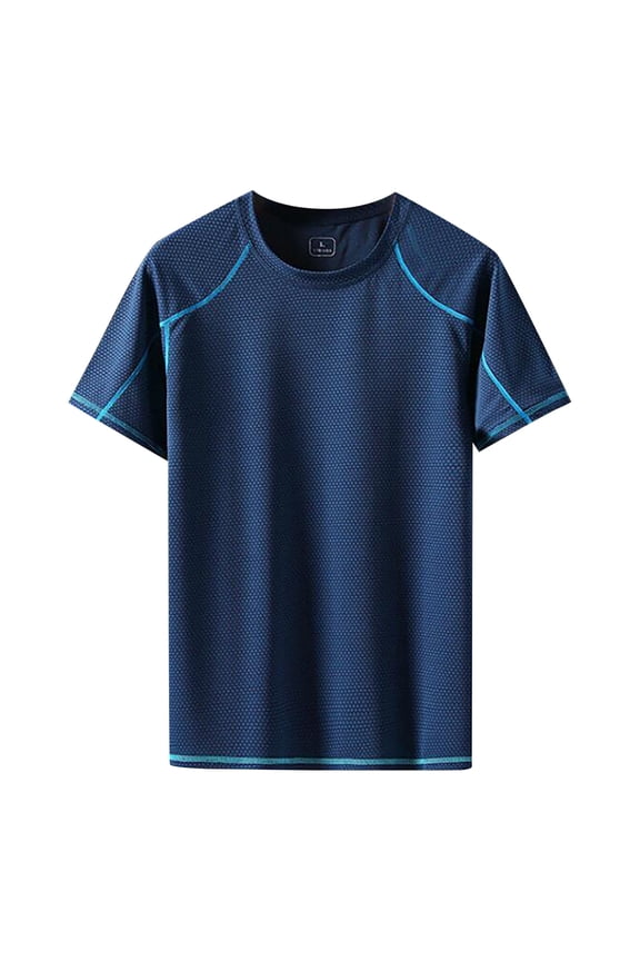 Ice Silk Shirt, VentyFlex-Ice Silk Stretchy Breathable Mesh T-Shirt, Ice Silk Round Neck Thin Short Sleeve(Navy,XXL)