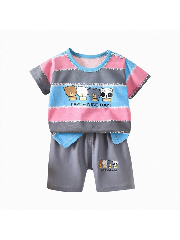 Infant Baby Boys Summer Color Block Clothes Sets Outfits Short T Shirt Elastic Shorts Set Toddler Clothes(Pink,5-6 Years)