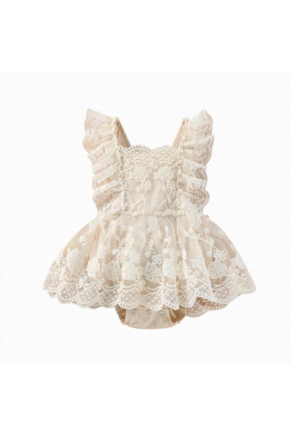 Infant Baby Girl Basic Ruffle Short Sleeve Cotton Romper Bodysuit Tops Clothes Cute Toddler Outfits for Girls(Khaki,0-3 Months)