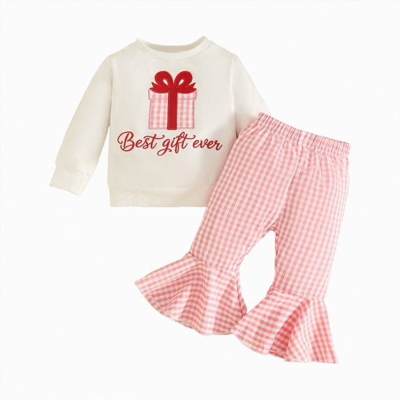 NOLDARES Infant Baby Girl Fall Clothes Toddler Winter Outfits Ruffle Sleeve Sweatshirts Bell Bottom Pants Headband Set(Pink,12-18 M)