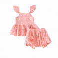 thumbnail image 1 of NOLDARES Infant Baby Girl Summer First Birthday Outfits 1st Birthday Clothes Sleeveless T-shirt Elastic Waist Shorts(Pink,6-12 Months), 1 of 5