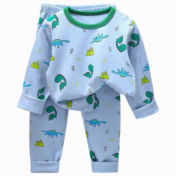 NOLDARES Infant Girls 2pcs Fall Winter Outfits Cute Print Long Sleeve Round Neck Top and Pants Set Clothes Clothing Set(Blue,7-8 Y)