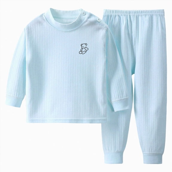 NOLDARES Infant Kid Girl 2pcs Fall Winter Clothing Set Long Sleeve Round Neck Tee and High Waist Pants Cute Print Outfits Clothes(Sky Blue,6-7 Y)