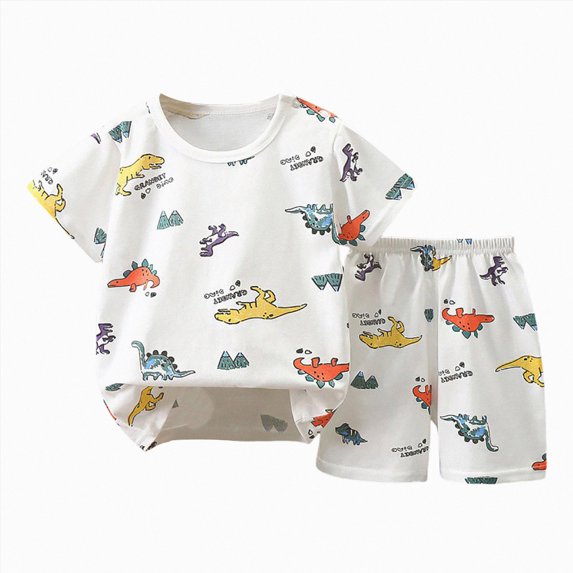 NOLDARES Infant Toddler Baby Boys Outfits 2 Piece Colorful Print Short Sleeve Shirt Top and Casual Shorts Sets Summer Clothes(White,3-6 M)