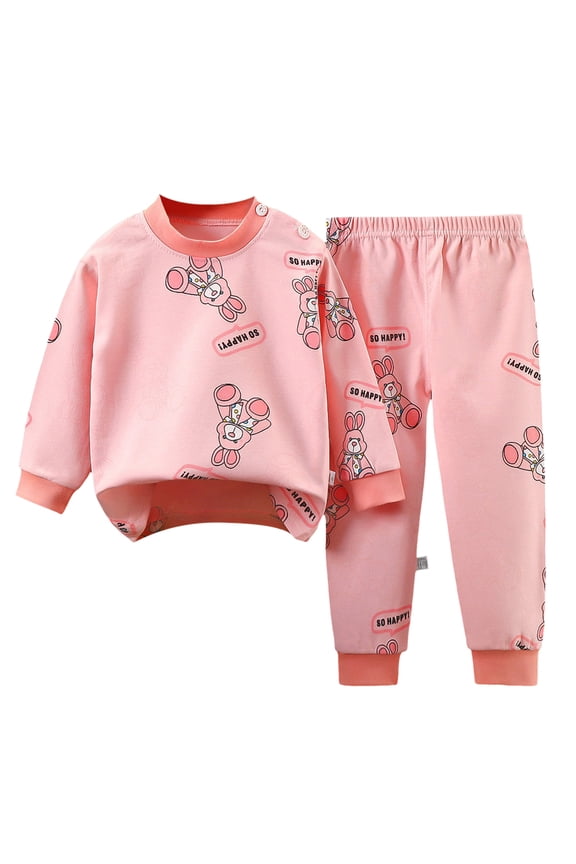 Infant and Junior Unisex Animal-Truck and Rabbit-Print Cotton Pajama Set(Light Pink,4-5 Years)