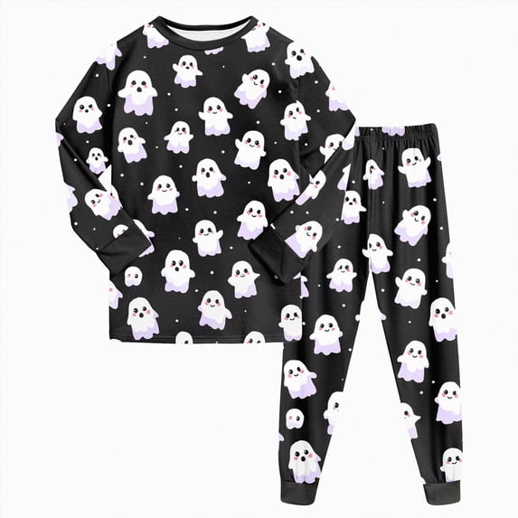 NOLDARES Kid Toddler Girls Halloween Pajamas Pjs Cotton Sleepwear 2 Piece Pant Set Kids Halloween Clothes(R134-Black)