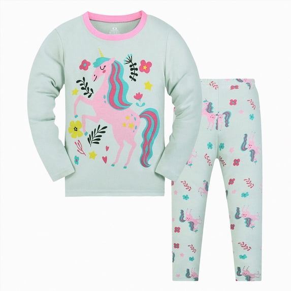 NOLDARES Kids Boys Girls Pajamas 2 Piece Long Sleeve Print Top and Pants Set Pjs Sleepwear Little Boys Girls Fall Winter Loungewear Set(H036-Green)