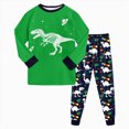 thumbnail image 1 of NOLDARES Kids Boys Pajamas Dinosaur Long Sleeve 2 Piece Cotton Set Toddler Sleepwear Cute Print Soft Pjs for Boys,Green,5-6 Y, 1 of 5