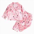 thumbnail image 1 of NOLDARES Kids Christmas Pajamas Print Tops with Pants Satin Sleepwear Christmas Pajamas for Kids Little Girls Cute Print Button Down Sleepwear Christmas Pajama Set(K017-Red), 1 of 9