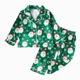 thumbnail image 1 of NOLDARES Kids Christmas Pajamas Print Tops with Pants Satin Sleepwear Christmas Pajamas for Kids Little Girls Cute Print Button Down Sleepwear Christmas Pajama Set(K017-Green), 1 of 9