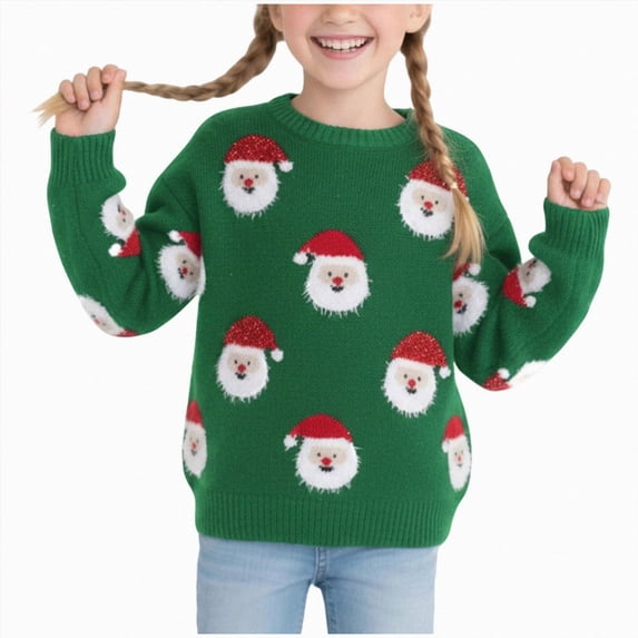 NOLDARES Kids Christmas Sweater Boys Girls Merry Christmas Sweaters Xmas Long Sleeve Pullover Tops,A117-Green