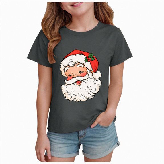 NOLDARES Kids Christmas Tee Santa Snowman Merry Bright Prints Short Sleeve for Holiday Party and Xmas Gifts.,A629-Dark Gray
