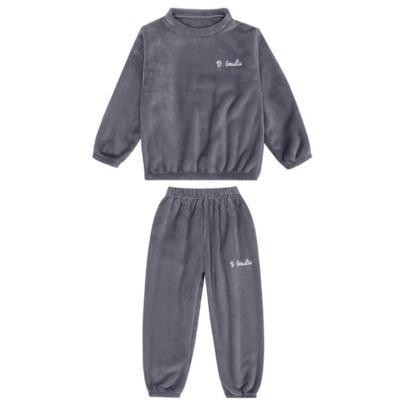 NOLDARES Kids Girls Boys Fluffy Pajamas Set Fleece Fuzzy Winter Warm Pj Sets Pullover Pants Plush 2 Piece Loungewear Sleepwear(Grey,9-10 Years)
