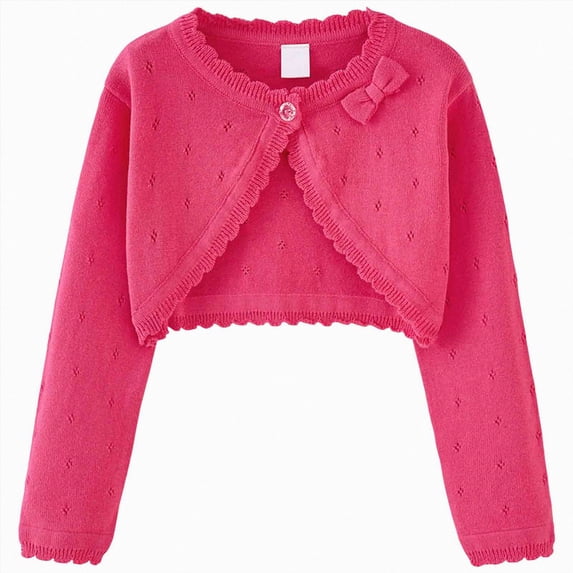 NOLDARES Kids Girls Cardigan Long Sleeve Button Toddler Cardigan Knit Sweater(Hot Pink,7-8 Y)