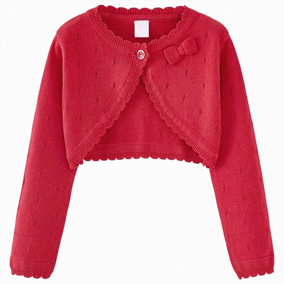 NOLDARES Kids Girls Cardigan Long Sleeve Button Toddler Cardigan Knit Sweater(Red,8-9 Y)