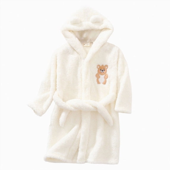 NOLDARES Kids Little Boys Girls Cartoon Hooded Bathrobe Toddler Robe Pajamas Sleepwear,White,3-4 Y