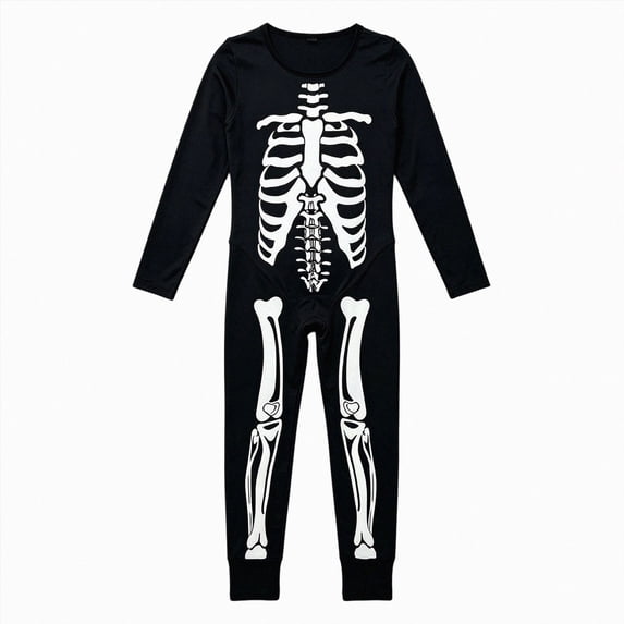 NOLDARES Kids Skeleton Glow in Dark Jumpsuit Halloween Hooded One-Piece Zipper PJS Family Jammies(Black,10-11 Years)
