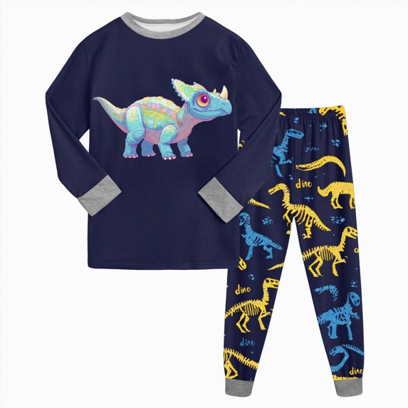 NOLDARES Kids & Toddler Boys Pajamas 2 Piece Cartoon Pattern Pjs Set Cotton Sleepwear(M530-Navy)