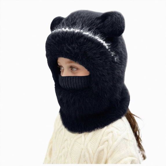 NOLDARES Kids Winter Balaclava Face Mask, Thermal Ski Hood Hat, Windproof Neck Warmer Scarf for Boys Girls(K138-Black)
