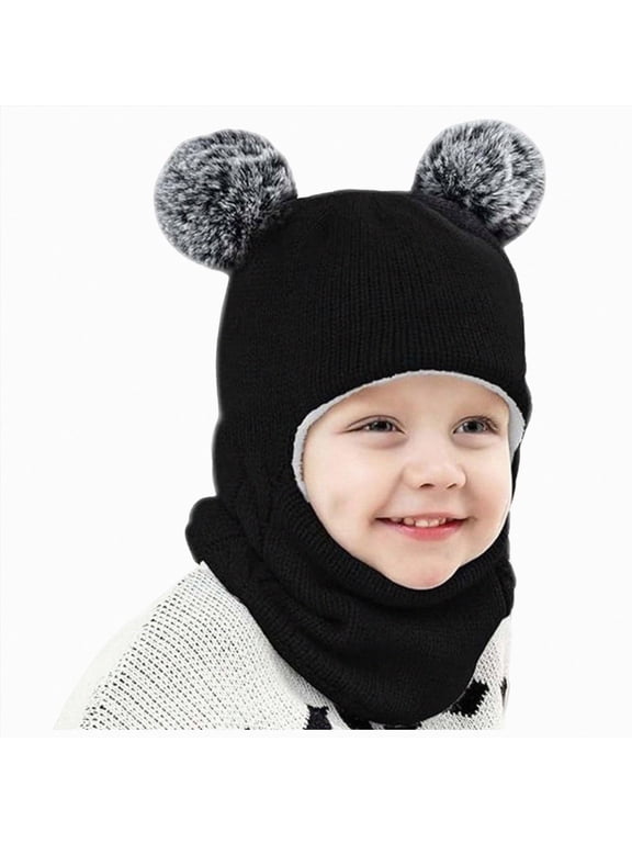 Kids Winter Fleece Hats Child Balaclava Ski Mask Windproof Warm Hat for Boy Girl winter face mask(K153-Black)