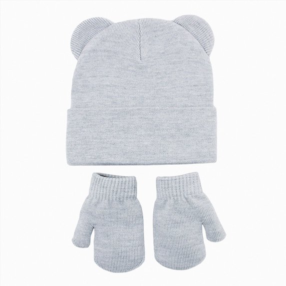 NOLDARES Kids Winter Hat and Gloves Set Girls Boys Knit Beanie Hats with Pom Warm Snow Ski Cap for Toddler(M035-Light Gray)
