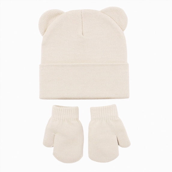 NOLDARES Kids Winter Hat and Gloves Set Girls Boys Knit Beanie Hats with Pom Warm Snow Ski Cap for Toddler(M035-Light Yellow)