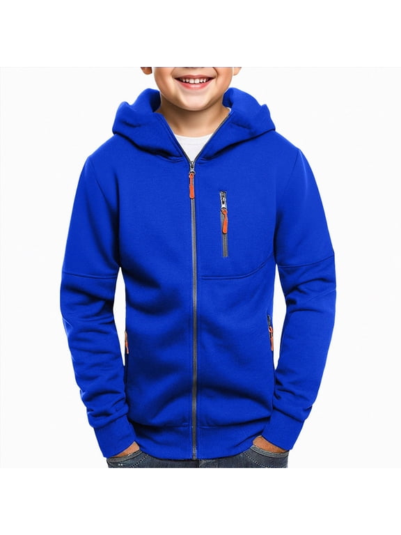 Kids Zip Up Hoodie School Uniform Boys Girls Zipper Sweatshirt Oversized Y2K Fall Hooded Jackets Preppy Clothes(M115-Blue)