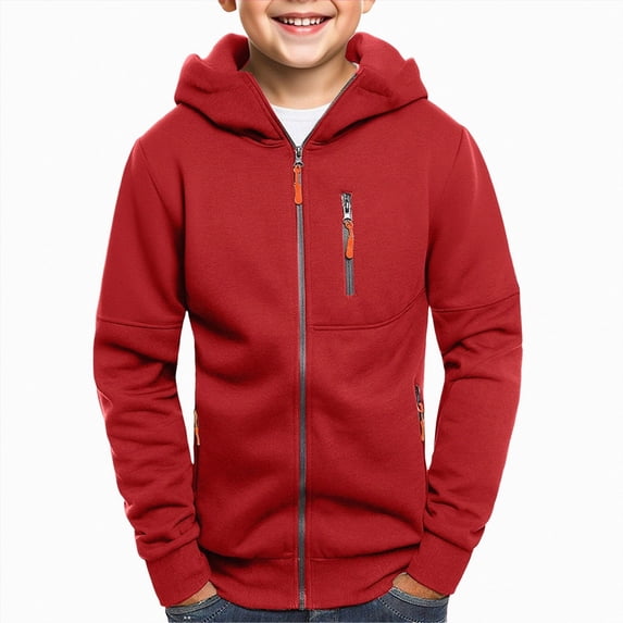 NOLDARES Kids Zip Up Hoodie School Uniform Boys Girls Zipper Sweatshirt Oversized Y2K Fall Hooded Jackets Preppy Clothes(M115-Red)