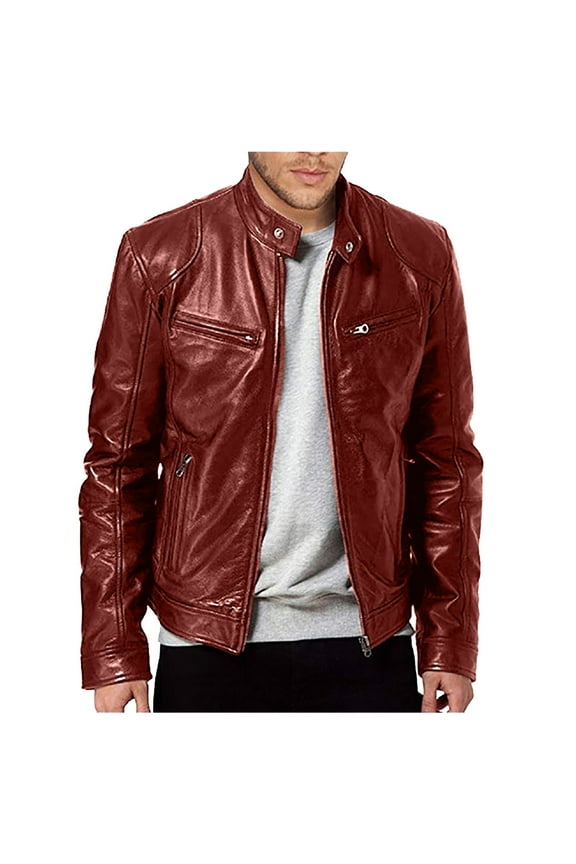 Leather Jacket Men - Classic Moto Style Casual Mens Leather Jacket Fashion Men's Clothing Jacket(Red,3XL)