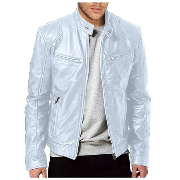 NOLDARES Leather Jacket Mens Leather Fashion Men's Clothing Jacket Casual Style-Fashion Leather Jacket Men(White,S)