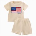 thumbnail image 1 of NOLDARES Little Boy Outfit Short Sleeve Round Neck T-Shirt and Casual Shorts with Pockets 2Pcs Set American Flag 4th of July Independence Day Summer(White,12-18 M), 1 of 9