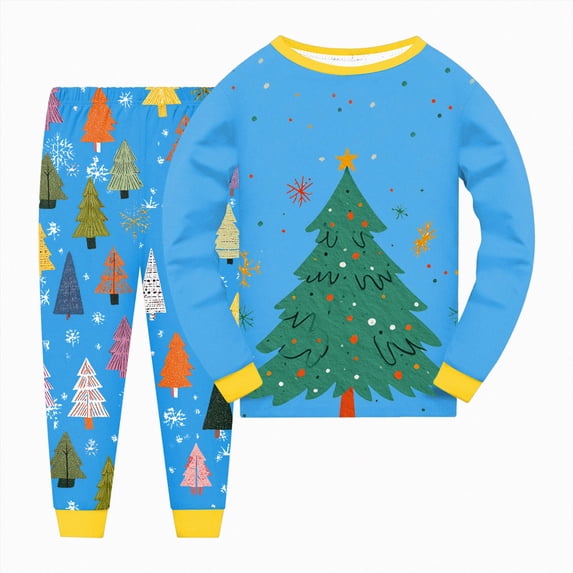 NOLDARES Little Boys Pajamas Set Excavator Print Cotton Long Sleeve 2 Piece Sleepwear Cute Print Toddler Boys Pjs Set,Sky Blue,7-8 Y