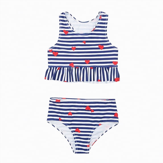 NOLDARES Little Girls Cute Swimsuit Two Piece Adjustable Straps Bikini Set Swimwear for Pool Days(White,8)