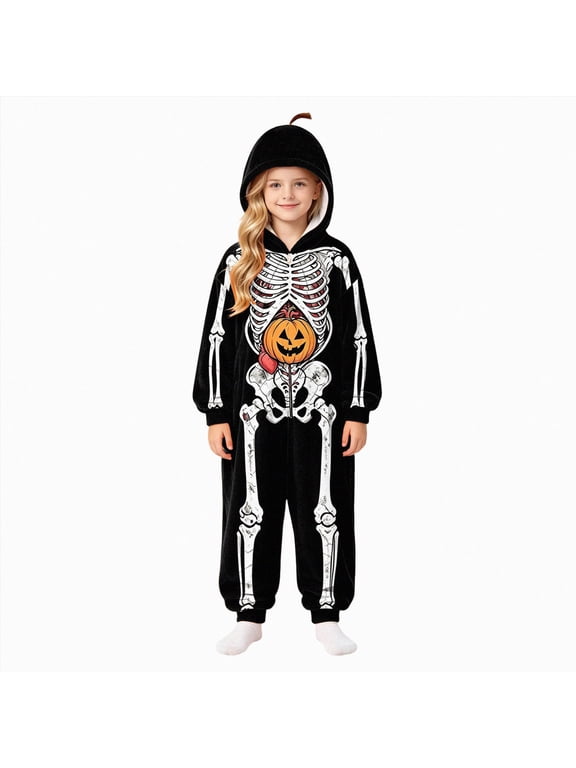 Matching Family Pajamas Sets Skeleton Glow in Dark Jumpsuit Halloween Hooded One-Piece Zipper PJS Family Jammies(Dark Gray,8-9 Years)