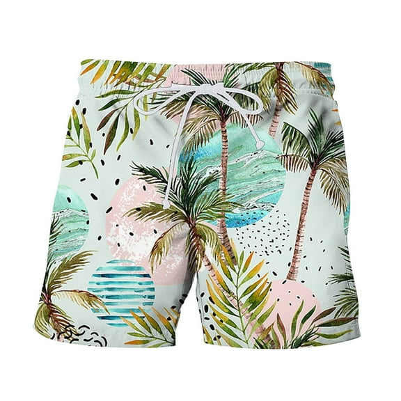 NOLDARES Men Mesh Liner Stretch Men's Bathing Suit Swimming Trunks for Men Beach Shorts Print Swim Shorts(White,XL)