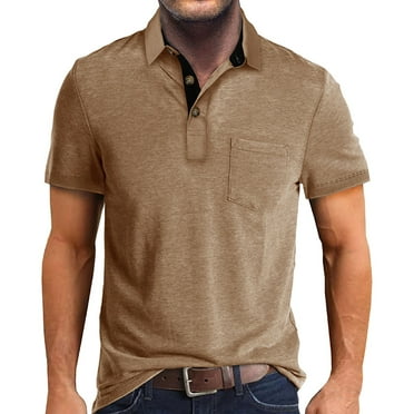 NOLDARES Men’s Athletic Short Sleeve Polo Shirts Casual Moisture Wicking Golf Shirts Buttons Collared T Shirts(Khaki,S)