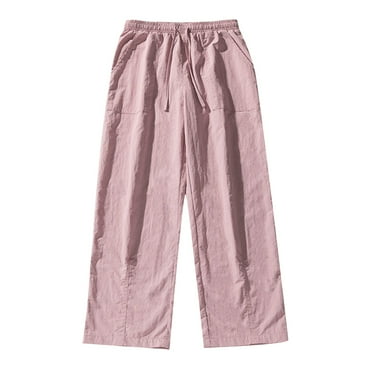 NOLDARES Men's Baggy Pants Tie Front Drawstring Waist Corduroy Pants Casual Loose Straight Leg Pants Trousers(Pink,S)