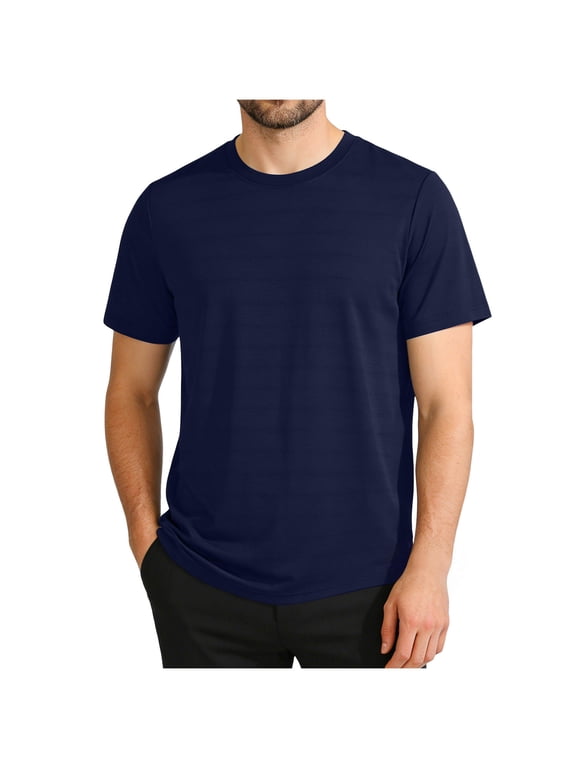 Men's Baggy Solid Color Crew Neck T Shirts - Casual Stylish Fitted Stretch Tees for Men(Navy,2XL)