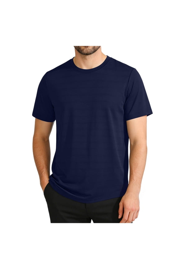 Men's Baggy Solid Color Crew Neck T Shirts - Casual Stylish Fitted Stretch Tees for Men(Navy,XL)