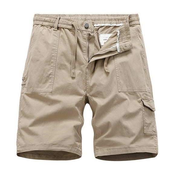 NOLDARES Men's Cargo Shorts Casual Cotton Elastic Waist Work Shorts Drawstring Big Tall Classic Stretch Shorts(Khaki,M)