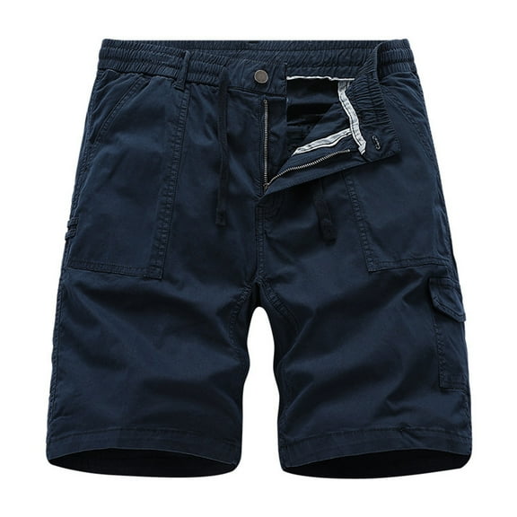 NOLDARES Men's Cargo Shorts Elastic Waist Drawstring Summer Casual Cotton Work Athletic Shorts(Blue,M)