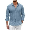 thumbnail image 1 of NOLDARES Men's Casual Button Up Shirts Long Sleeve Shirts Regular Fit Linen Shirt(Z04-Blue,XXL), 1 of 4