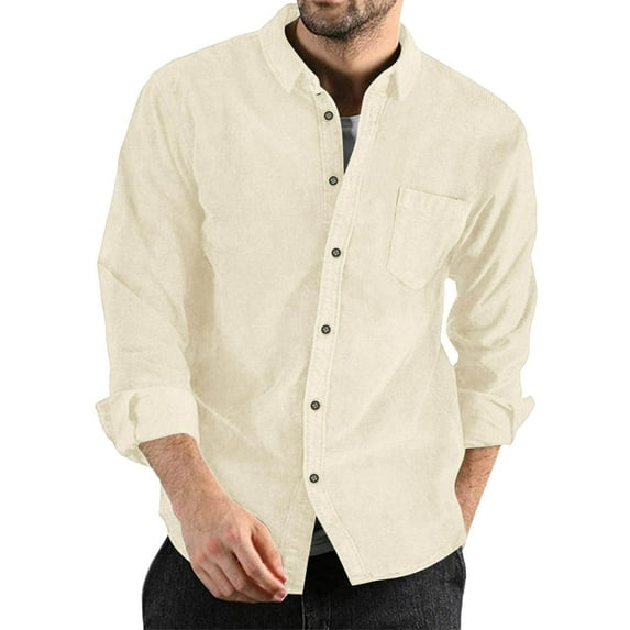 NOLDARES Men's Casual Button Up Shirts Long Sleeve Untucked Shirts Regular Fit Shirt Business Casual Shirt(Beige,XXL)
