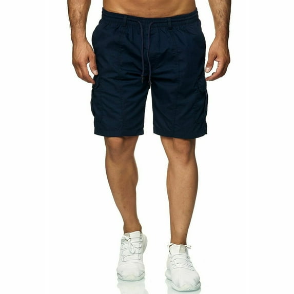 NOLDARES Men's Casual Cotton Loose Fit Lightweight Multi-Pockets Cargo Shorts(Navy,3XL)