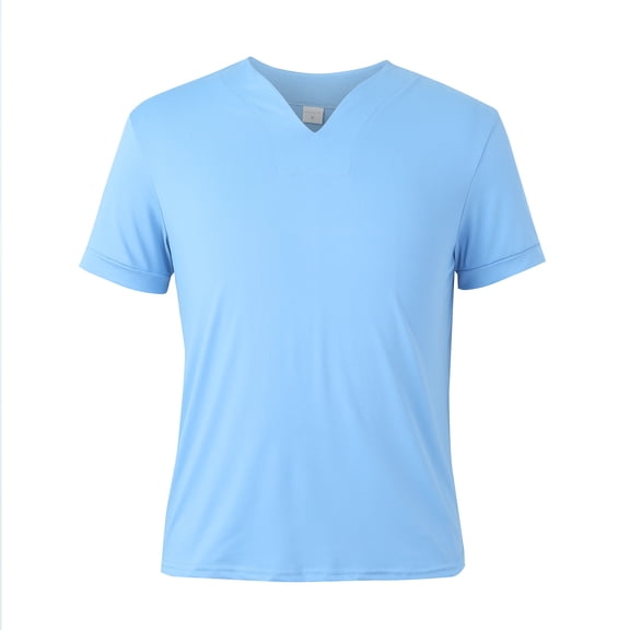 NOLDARES Men's Casual Henley Shirts V-Neck Longline T-Shirt Solid Color Short Sleeve Basic Tops Athletic Shirt Tees(Sky Blue,M)