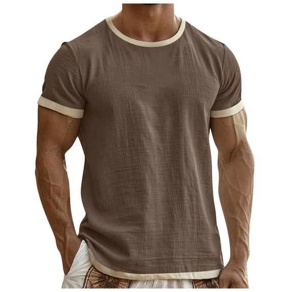 NOLDARES Men's Casual T-Shirts Short Sleeve Crew neck Vintage Summer Shirt Slim Fit Tops Gym(Coffee,L)