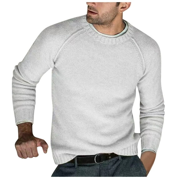 NOLDARES Men's Crewneck Lightweight Wool Structured Sweater Casual Pullover Sweater(White,XL)