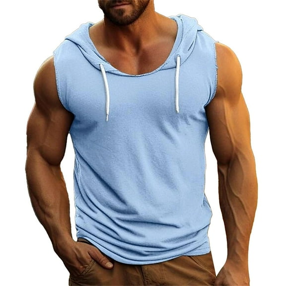 NOLDARES Men's Cut Off Workout Hoodies Gym Muscle Tank Shirts Sleeveless Training Hoodies(Blue,S)