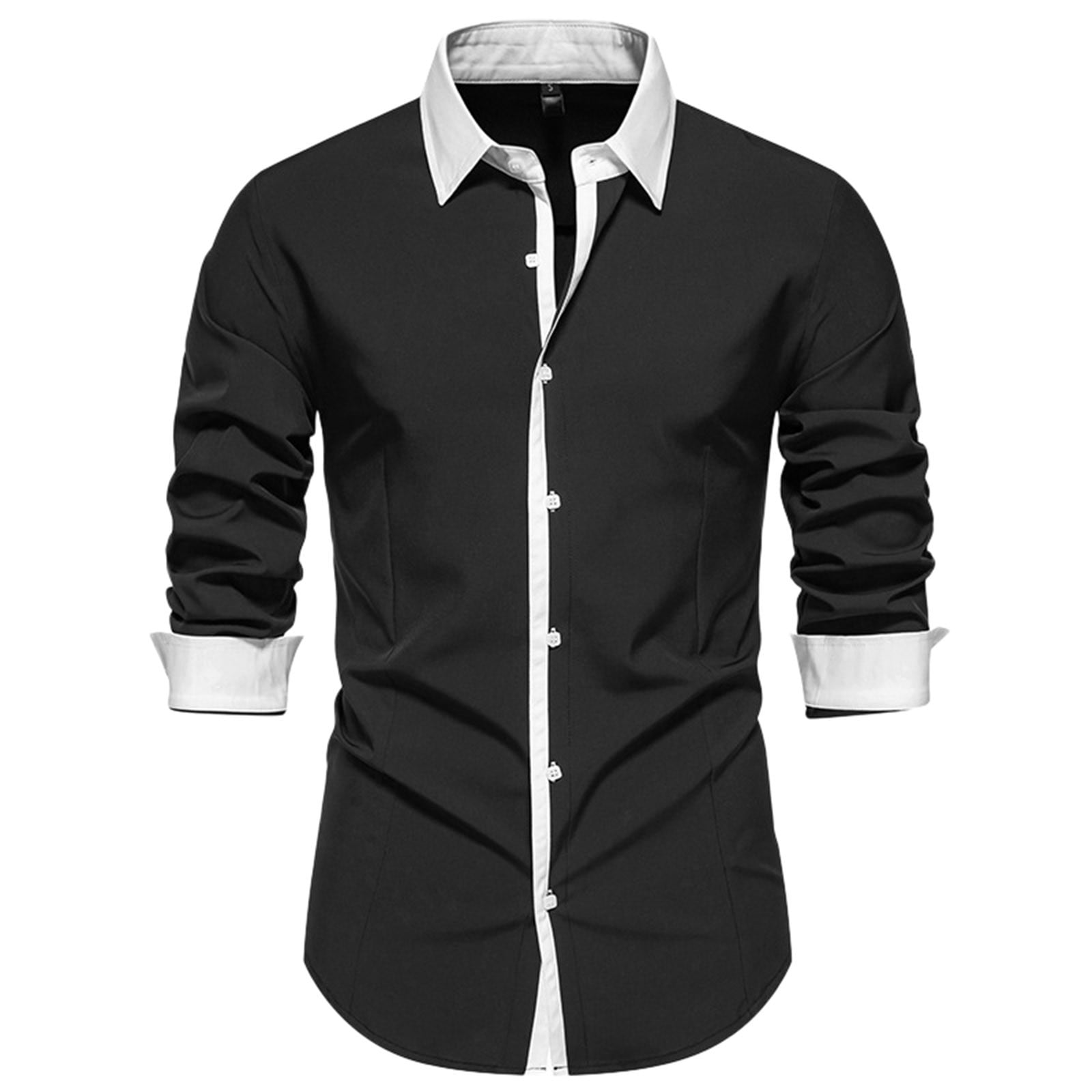 NOLDARES Men's Dress Shirts Stretch Slim Fit Shirts -Free Formal Business  Button Up Shirt(Black,XL)
